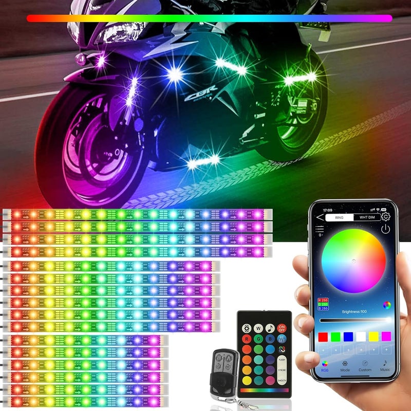 SUNPIE Motorcycle Underglow LED Light Kit 16PCS RGB LED Strip Lights with Brake&Turn Signal 12V Waterproof Bright 4 Zone Motorcycle Strips Lighting for Harley Kawasaki Suzuki Indian All Motor - Image 1